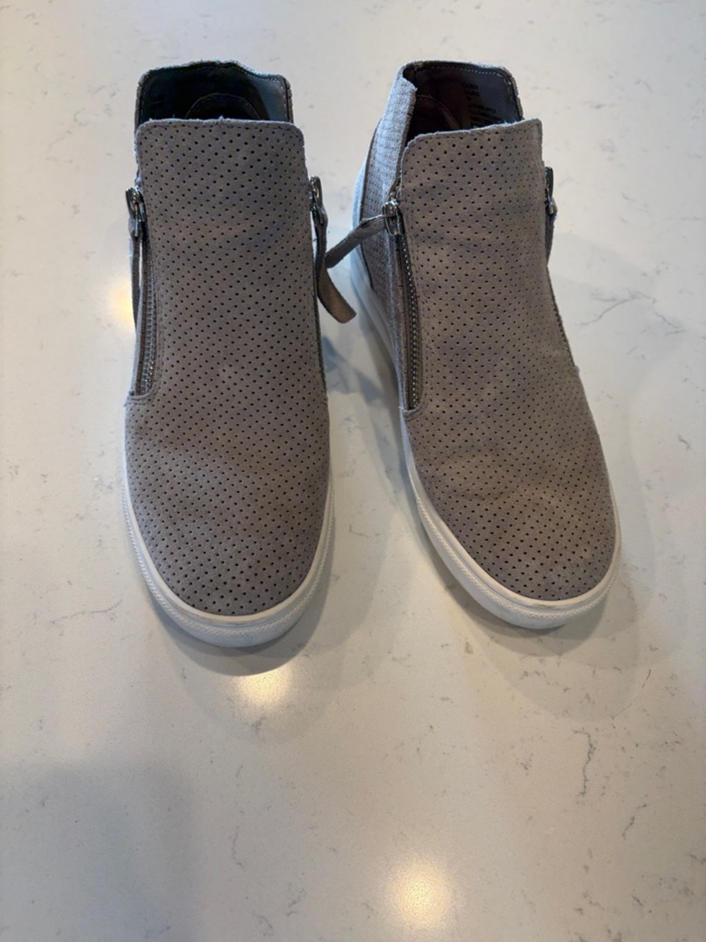 Steve Madden Perforated Suede Wedge Slip-On Sneakers - Light Gray